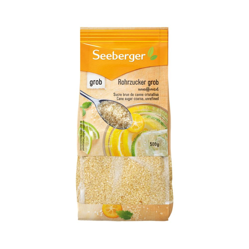 Seeberger Rohrzucker Grob 5Er Pack : Vollrohrzucker Besonders Aromatisch - Idéal pour les cocktails et le dos - Grob - Non raffiné, végétalien (5 X 1 Kg) Édulcorants Naty Shop 500 G (12Er-Pack)