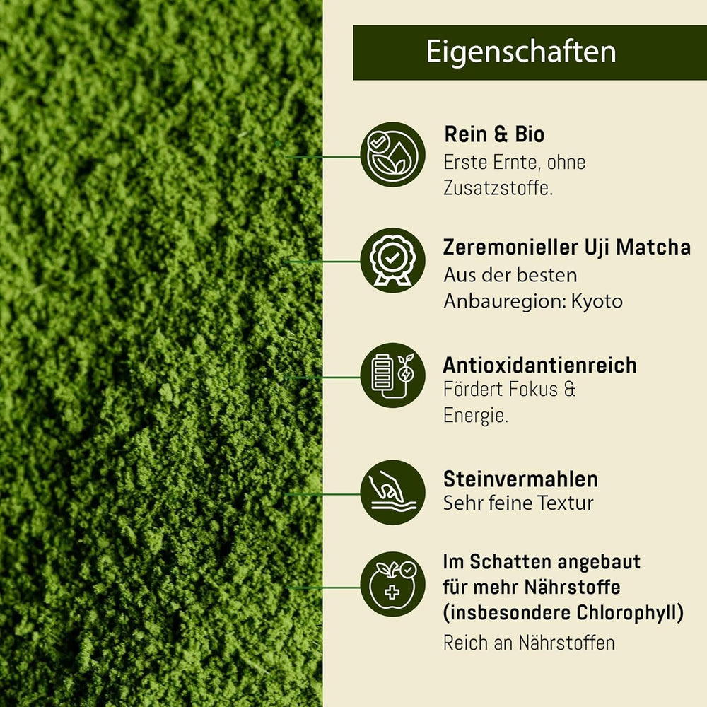UJI de qualité cérémonielle - Boîte 30g - Bio - Matcha 100% japonais - Première récolte - Matcha pur - Moulu