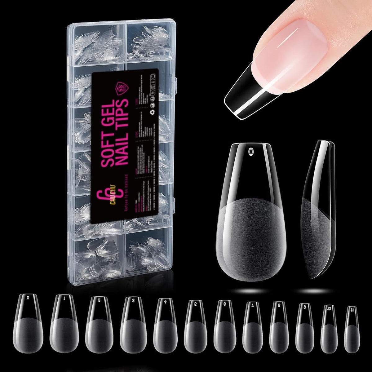 Types d'ongles en Gel moyen Ballerine, 504 pièces: pointes d'ongles en Gel PMMA, Extensions d'ongles, ongles artificiels, 12 tailles