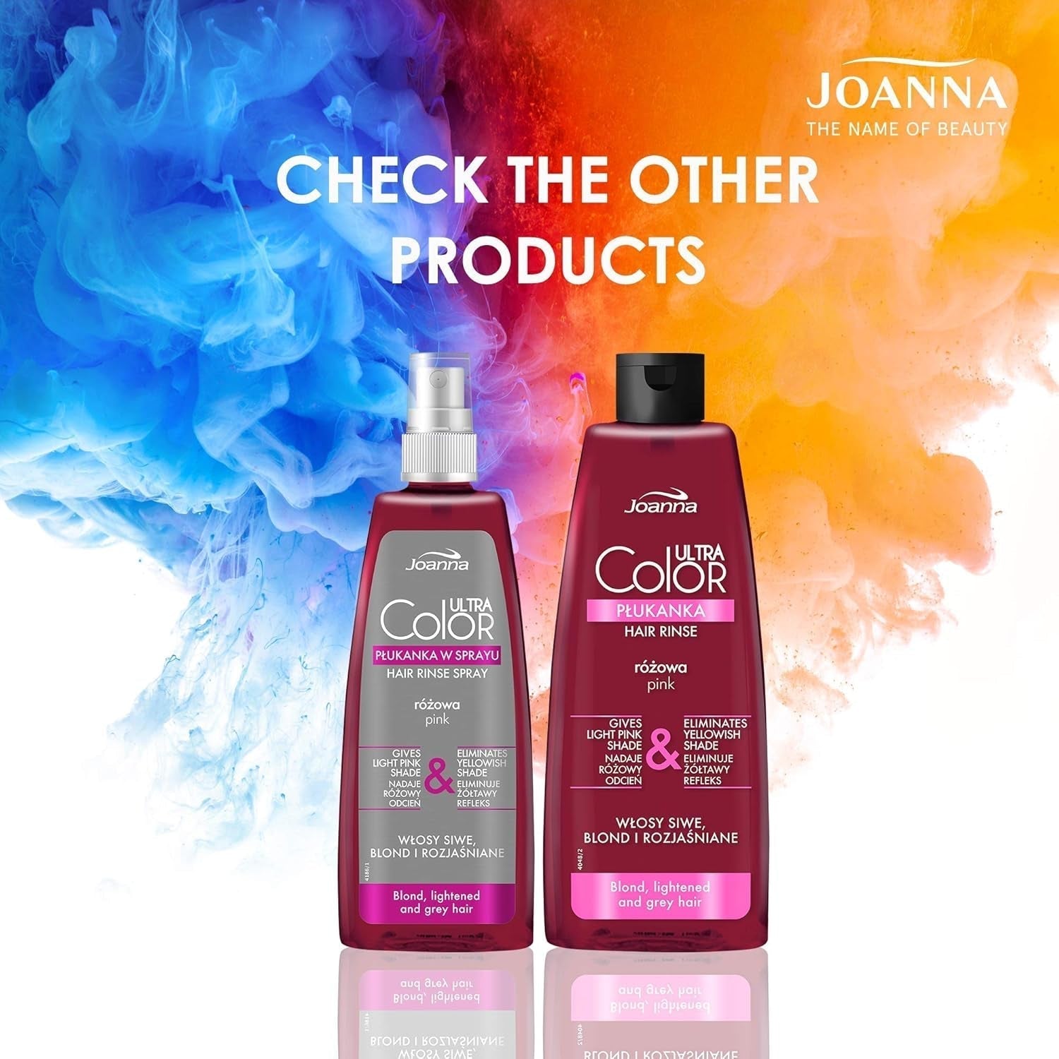 Joanna Ultra Color - Après-shampooing rose pour cheveux blonds et clairs - Rose pastel - Brillance naturelle - Élimine la teinte jaune des cheveux gris-blonds - Effet temporaire - 150 ml Teinture capillaire Naty Shop