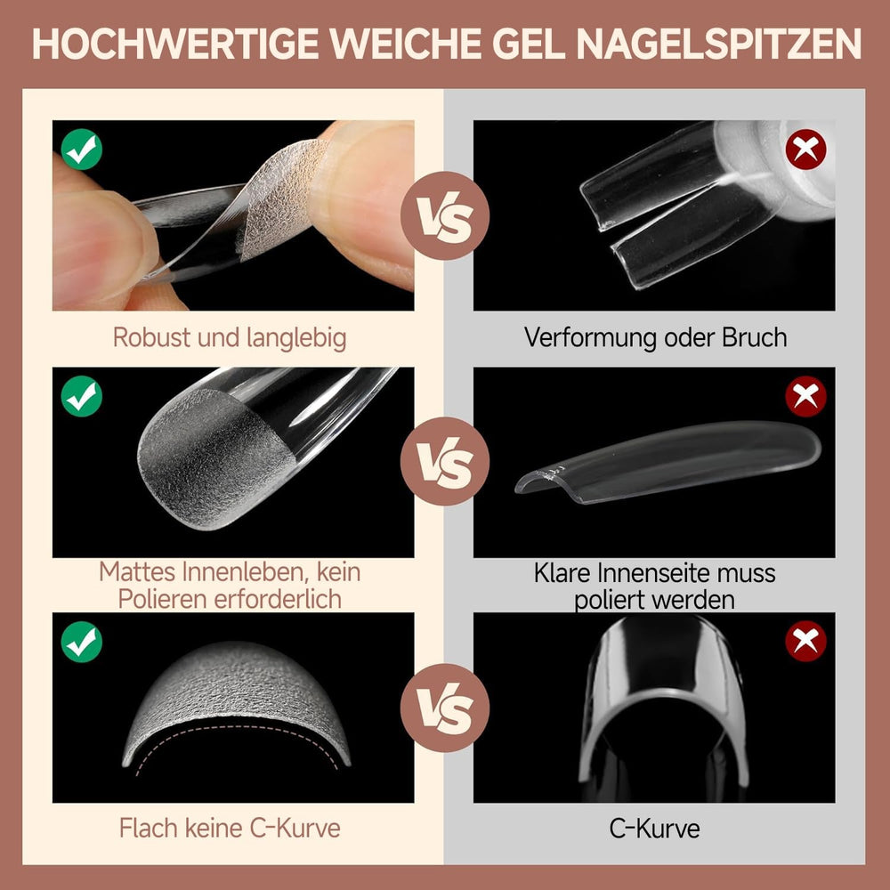 Ballerine Gel Ongles Conseils 216 pièces 12 Tailles Doux Gel Ongles Couverture Complète Ongles Extension Ensemble Semi Mat BRICOLAGE Home Art