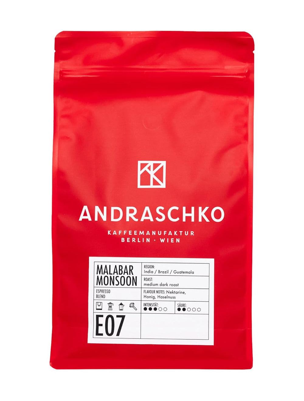 Malabar Monsoon Espresso Blend - 100% Arabica de l'Inde, du Brésil et du Guatemala - säurearm & ausgefungen mit Nektarine, Honig & Haselnuss - ganze Bohnen, torréfaction moyennement foncée - 1kg