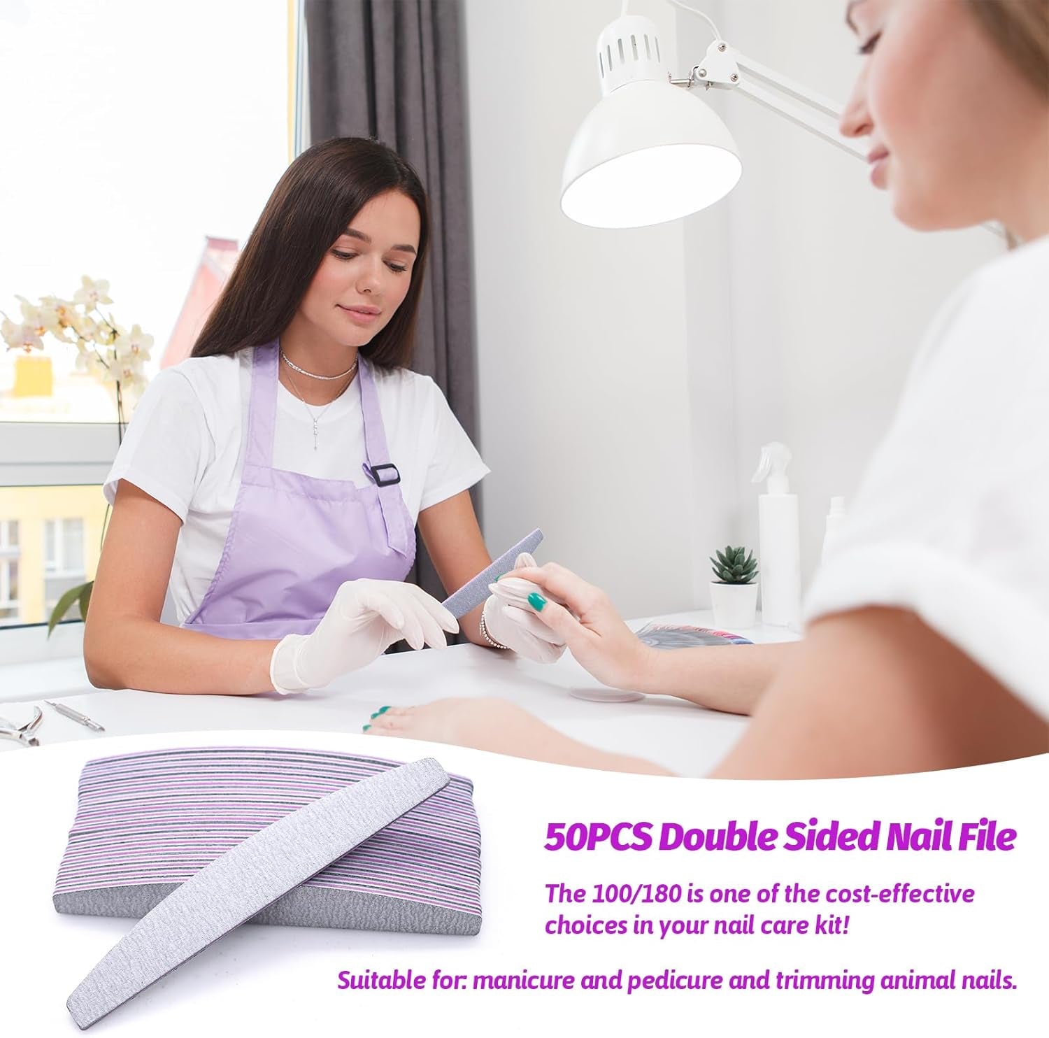 50 Stück Nagelfeile 100/180, Halbmond Nagelfeilen Für Gelnägel, Doppelseitige Nagelfeilen Set, Nail File, Grit Einweg Nail Feilen Für Nagelstudios DIY Nail Art Zuhause, Weiß