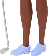 Poupée Barbie Golfeuse Brune en Robe Polo Rose Amovible, Uniforme de Golf, Comprend Chapeau et Accessoires de Club de Golf, JCR69