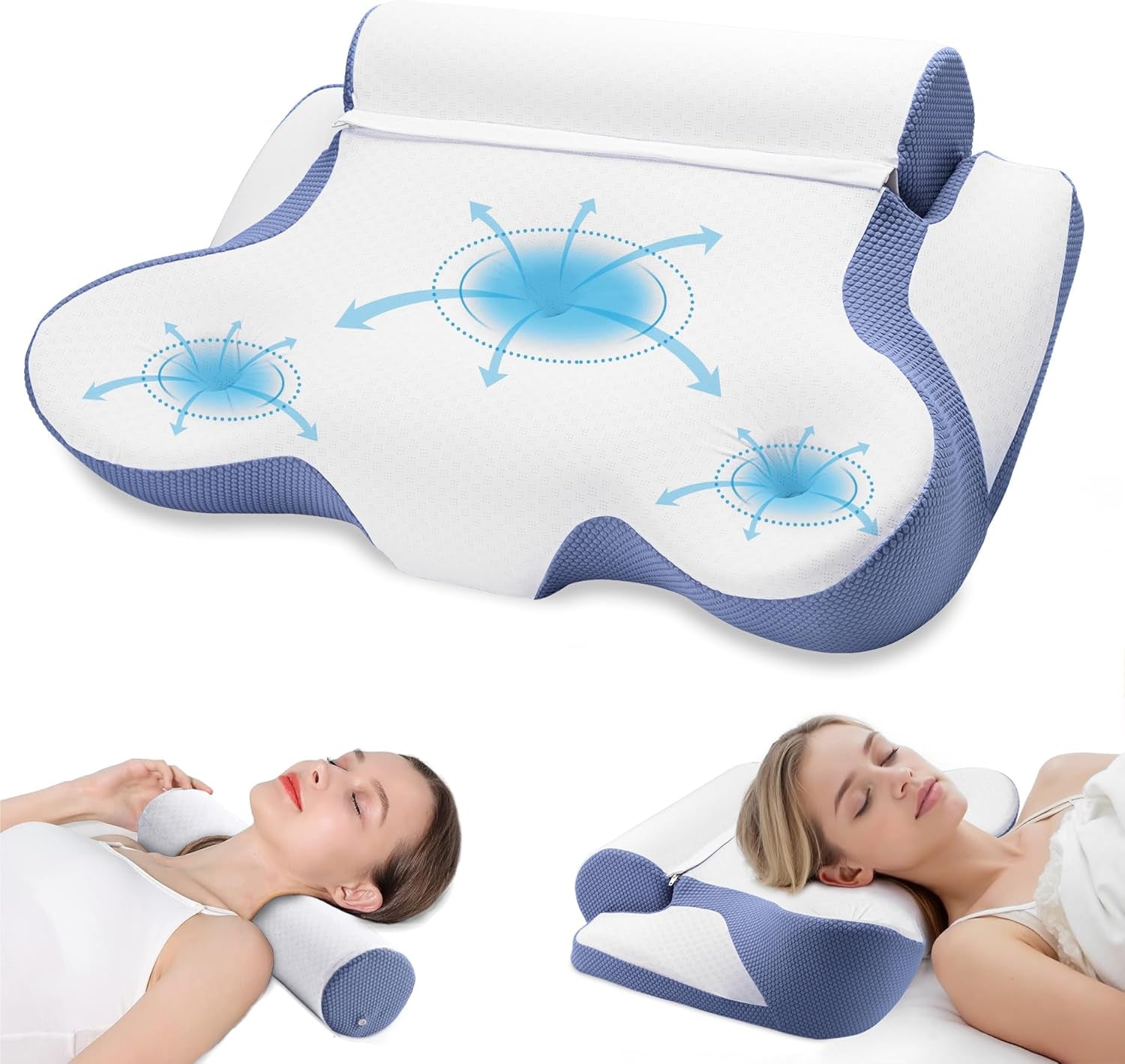 Pernă din spumă cu memorie TopEsct, pernă pentru dormit pe o parte, pernă pentru gât, pernă pentru cap pentru cei care dorm pe o parte și pe spate (gri)