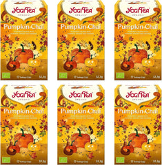 Yogi Tea - Pumpkin Chai, ceai ayurvedic organic cu mirodenii și plante, fără cofeină din natură, amestec de dovleac, ghimbir și portocală, Yogi Tea pachet de 6, 6X17 pliculețe (102 pliculețe de ceai în total)