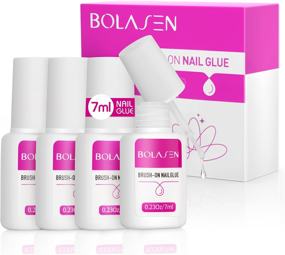 Colle pour pointes d'ongles, colle à ongles extra forte BOLASEN, colle à ongles craquelée 4 pièces, colle à ongles, colle à ongles artificielle extra forte, colle à ongles - 4 * 7 ml