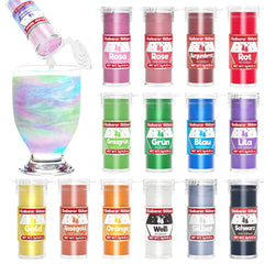 Paillettes comestibles pour boissons et gâteaux – 15 couleurs en poudre colorante alimentaire (3 g/couleur) | Paillettes comestibles sans changement de saveur | Idéal pour les cocktails, les gâteaux, les desserts et les décorations de pâtisserie