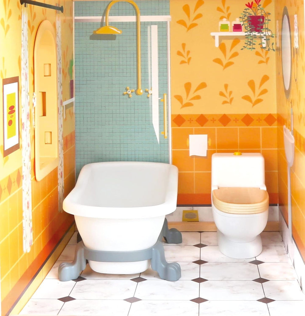 Bino Grande maison de poupée en bois pour enfants de 3 ans (accessoires de chambre d'enfant, maison de jouets comprenant des accessoires de maison de poupée, 5 pièces, 3 niveaux de jeu, 111 pièces), multicolore Naty Shop Dollhouses