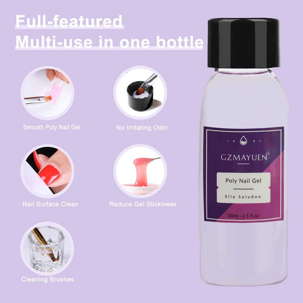 GZMAYUEN Poly Nail Gliding Solution 30 ml * 2 Gel d'extension d'ongle liquide Poly Extension Gel - Solution de glisse facile à faire soi-même avec brosse