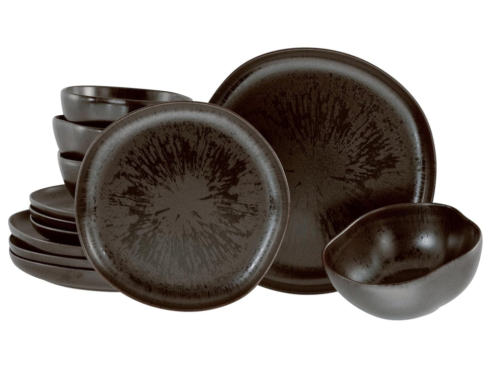 CreaTable, 21249, série Natura Organic RUSTY, service de table 12 pièces pour 4 personnes, service d'assiettes en porcelaine, passe au lave-vaisselle et au micro-ondes, fabriqué en Europe