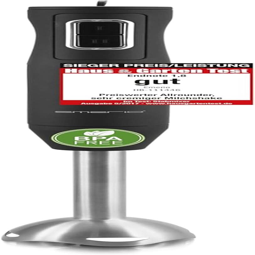 Emerio HB-111446 Batteur sur socle, TESTSIEGER Preis/Leistung, Gummierter Rutschfester Griff, Edelstahl, Bpa-Frei, Schwarz, 250W Kitchen Naty Shop 250W