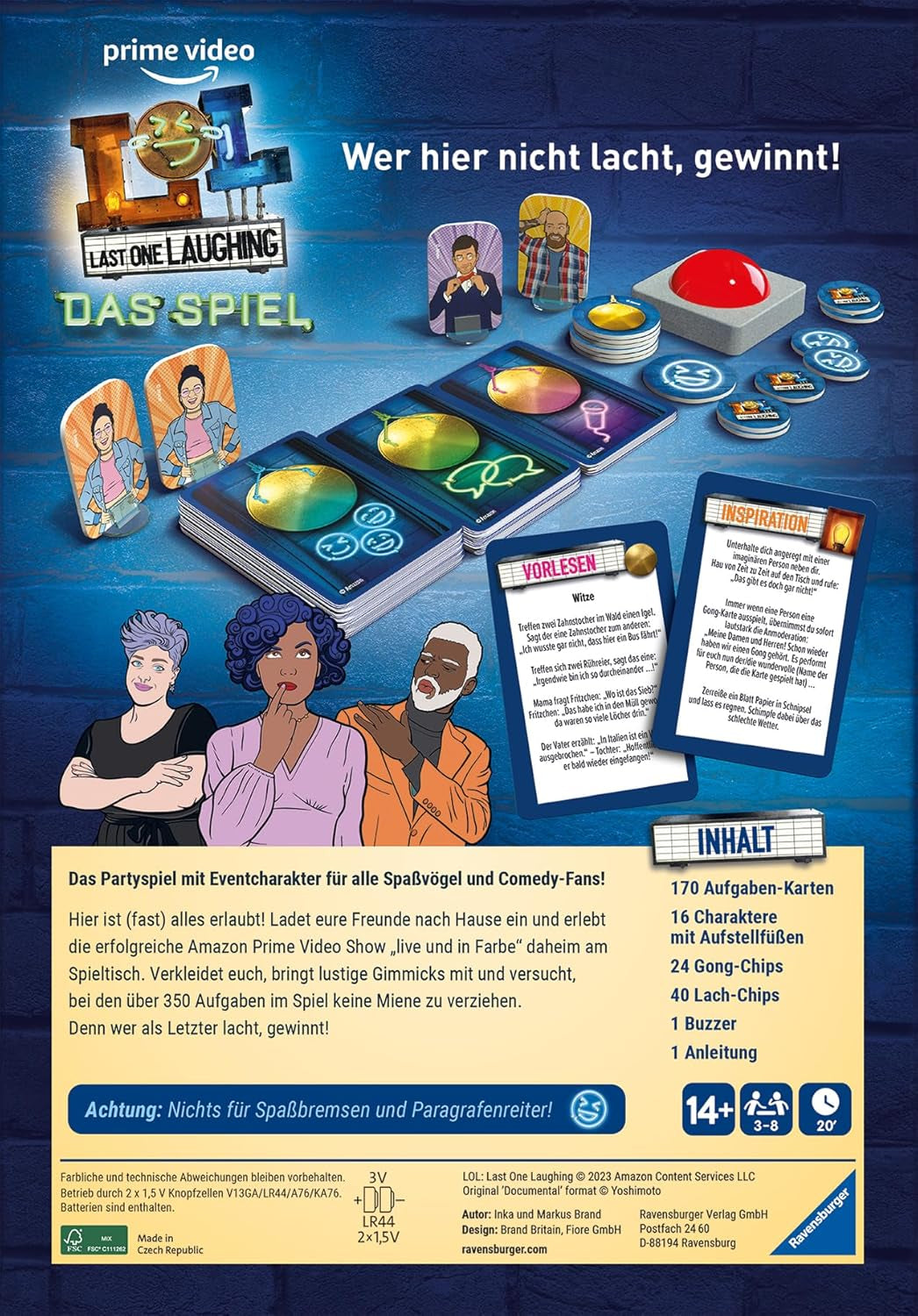 Ravensburger 27524 - Last One Laughing - Le jeu de société basé sur la série, jeu LOL pour 3 à 8 joueurs âgés de 14 ans et plus, plus de 350 tâches pour le défi "Don't Laugh", le jeu de cartes amusant basé sur les saisons 1, 2, 3 et 4 de LOL