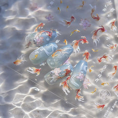 JMEOWIO Autocollant 3D pour ongles en forme de poisson Koi