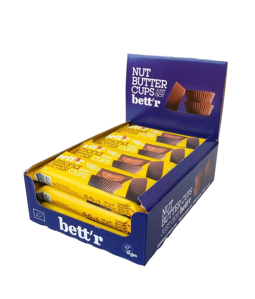 Boutons d'or aux noisettes biologiques sans culpabilité Bett'r. 100% végétalien, sans gluten et sans lactose - 12 x 39 g
