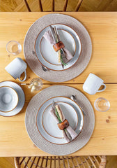 MÄSER Mabella, Service de table vintage pour 4 personnes, service combiné de 20 pièces avec vernis réactif raffiné et fine bordure marron, Grès, Gris-Beige