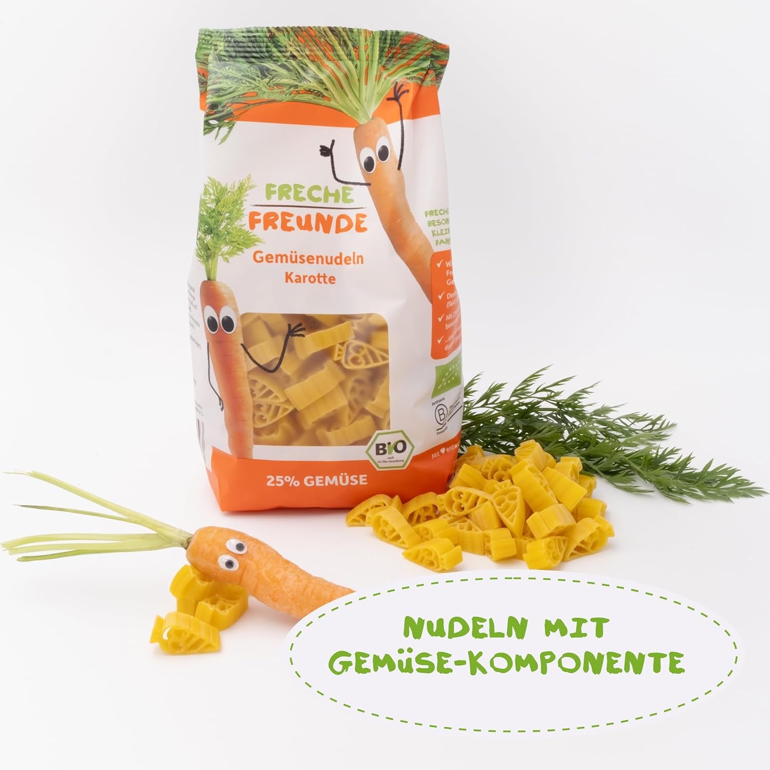 Freche Freunde Nouilles aux Légumes Bio 'Carotte' 25% de Contenu Végétalien Vegan 6 Pack (6 x 300g)