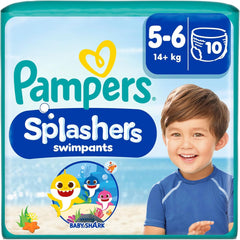 Pampers Taille 5-6 Splashers Baby Shark Édition Limitée Lot de 10 Couches de Bain Jetables pour une Protection de l'Eau Sûre