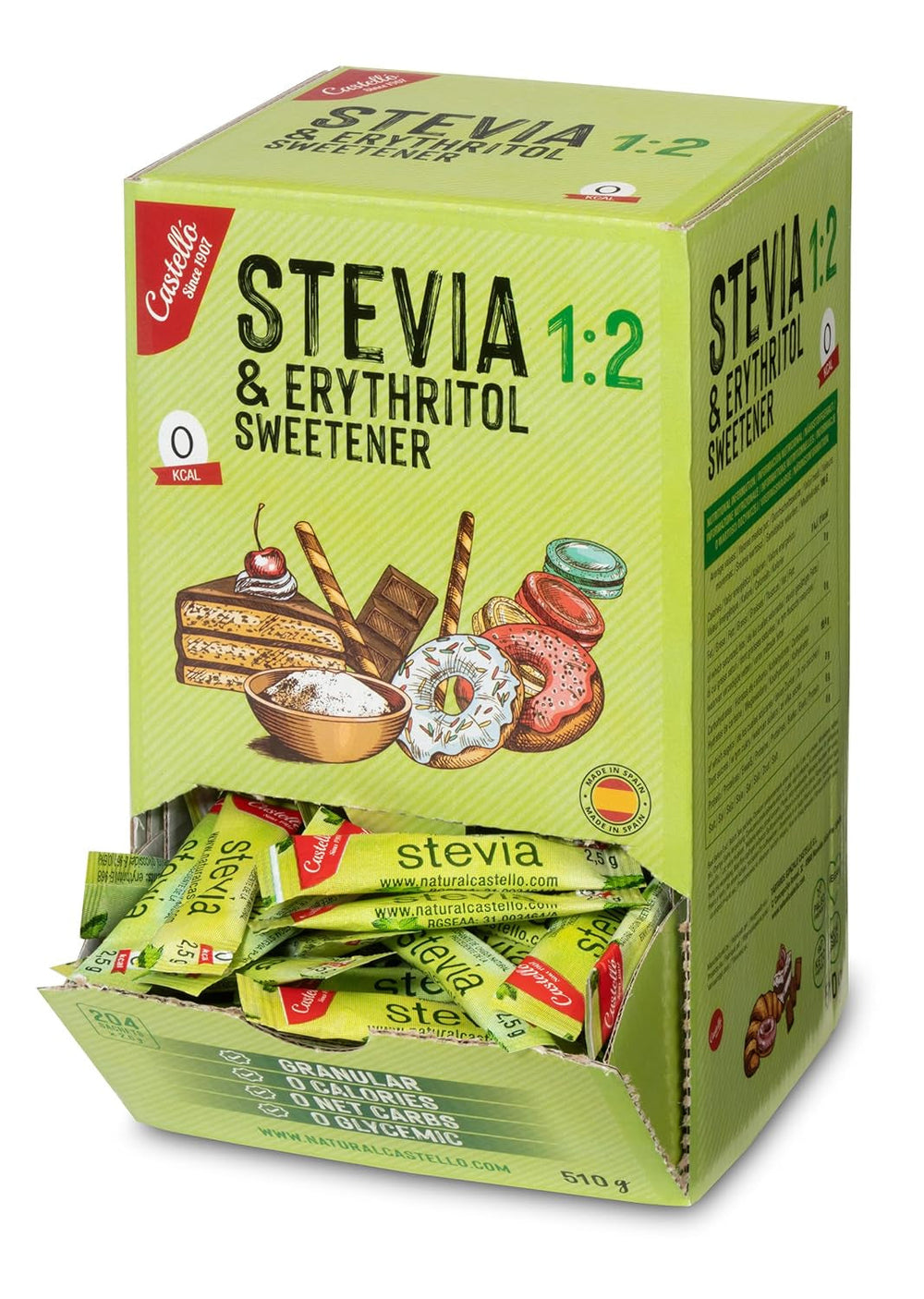 Stevia + Erythritol 1:2 Tissu sucré | 204 Sac Mythe 2,5 G | 100% Natürlicher Zuckerersatz - 0 Calorien - 0 Glykämischer Index - Keto Und Paleo - 0 Kohlenhydrate - Kein GVO - Castello depuis 1907-510 G Édulcorants Naty Shop Default Title