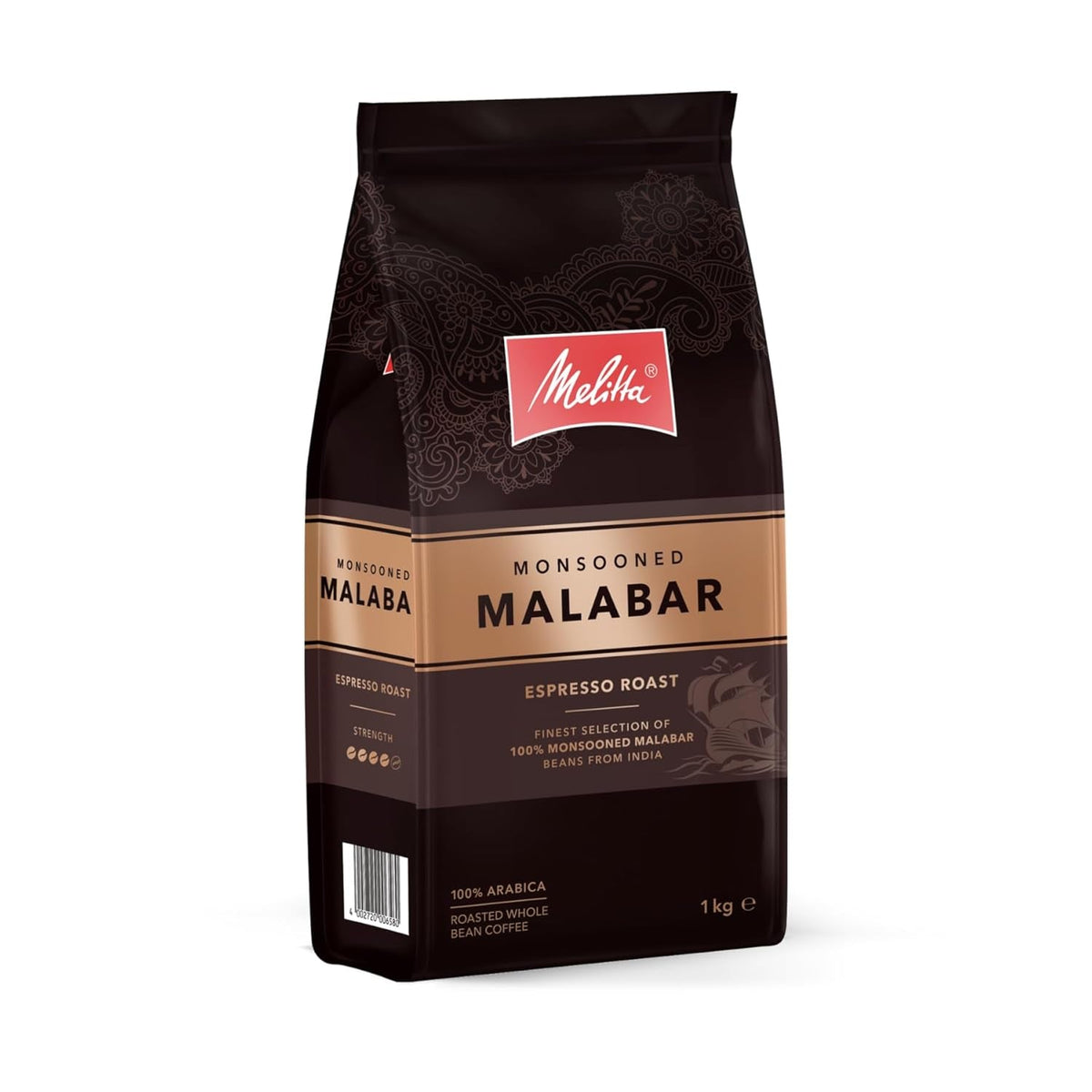 Café Malabar Monsooned Melitta, 1 kg, grains de café, non moulus, 100 % grains Arabica d'Inde, torréfiés en Allemagne, force 4 Naty Shop Café Malabar Monsooned