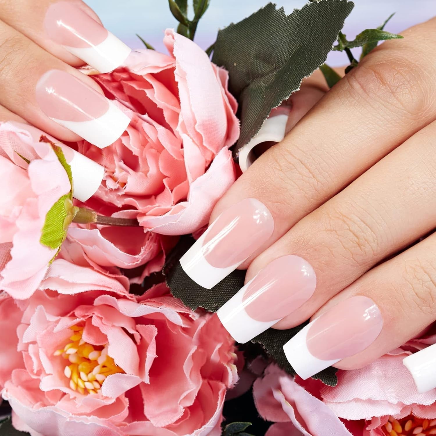 360pcs bouts d'ongles adhésifs pour ongles artificiels avec boîte de rangement et lime à ongles (rectangulaire)