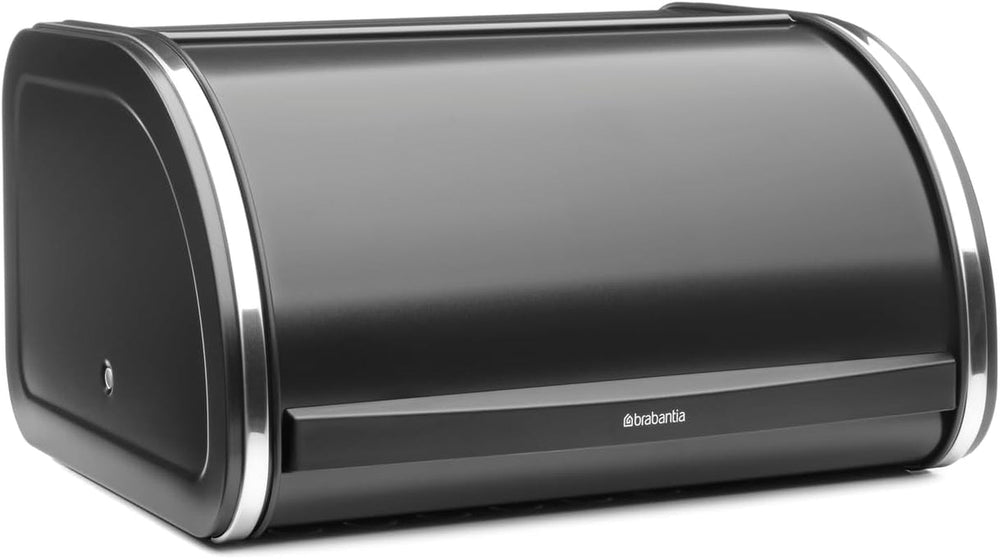 Boîte à pain Brabantia roll - Boîte de rangement compacte pour pain, bagels et petits pains avec couvercle plat, acier durable - taille moyenne - noir mat Boîtes de conservation alimentaire Naty Shop