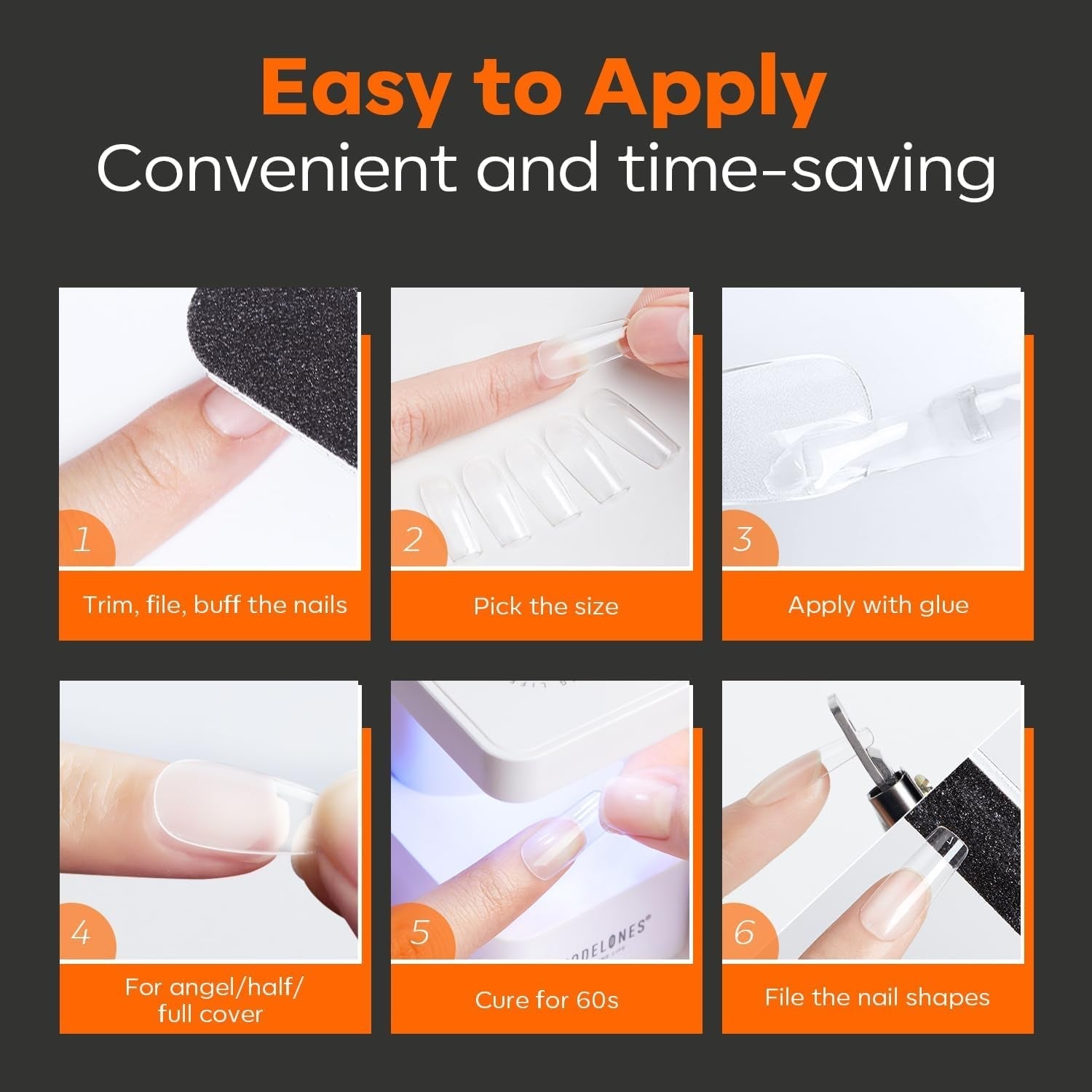 Modelones Nail Tips 216 pièces – Ensemble de pointes d'ongles à couverture complète, ensemble de pointes en gel souple, pointes d'ongles en résine PMMA pré-polissage, colle DIY sur ongles artificiels Nail Art, amandes courtes XS