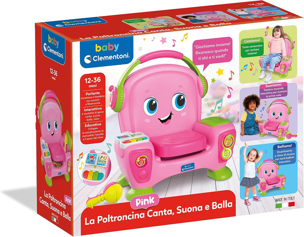 Clementoni 17755 Fauteuil chantant avec son et danse roses - fauteuil interactif et multifonctionnel pour enfants en italien, jouet 1 an - Made in Italy, multicolore Jouets Bebe Naty Shop