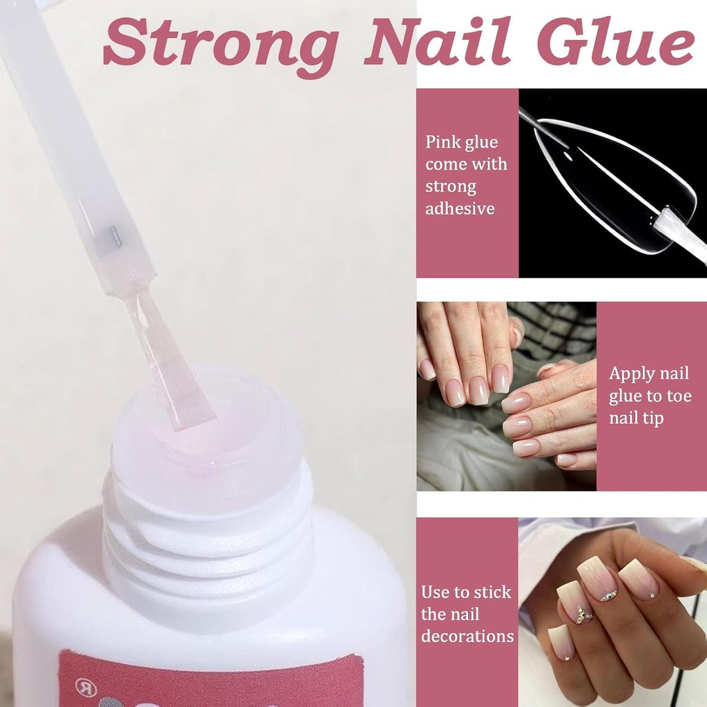 Set de 240 de bucăți pentru unghii false scurte - Unghii false artificiale naturale scurte pentru lipit - Unghii artificiale cu gradient nud pentru extensii de unghii cu cutie (gradient nud)