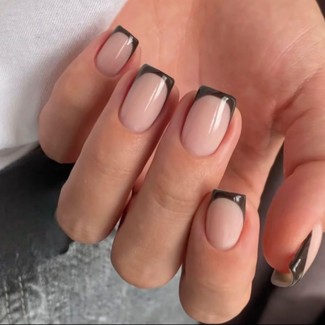 Longs conseils français colle à paillettes d'or sur les ongles longs carrés paillettes pointe française faux ongles ensemble ongles artificiels carrés pour les femmes 24 pièces