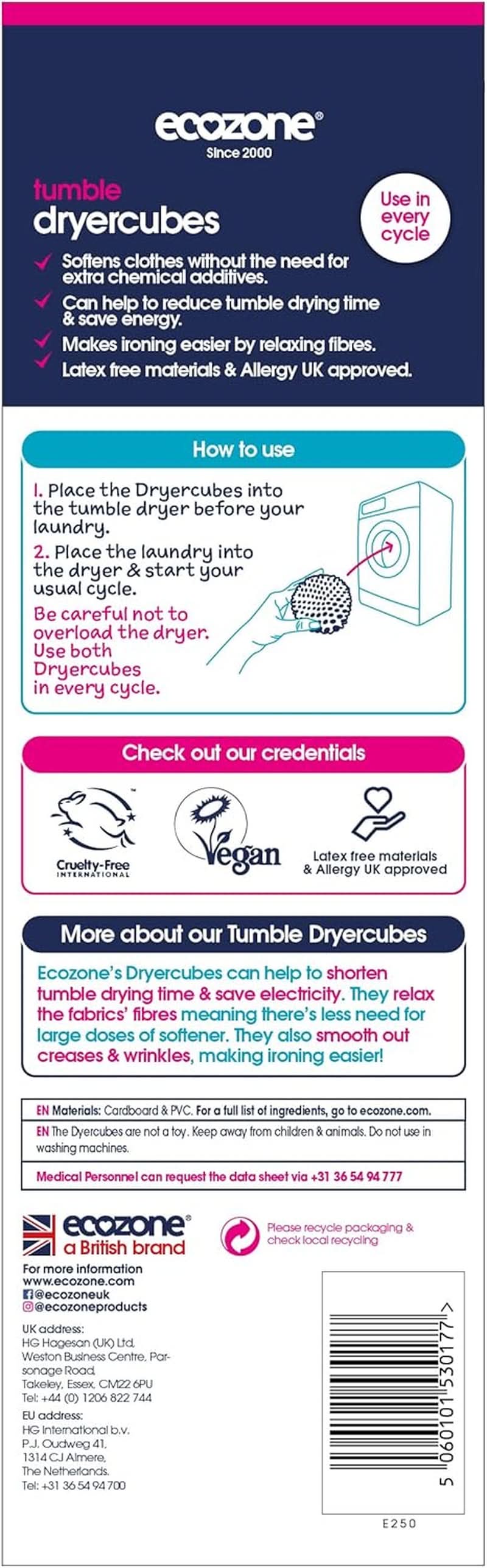 Boules de sèche-linge fabriquées dans un nouveau matériau plus doux au design variable. Contient 2 détergents à lessive Naty Shop