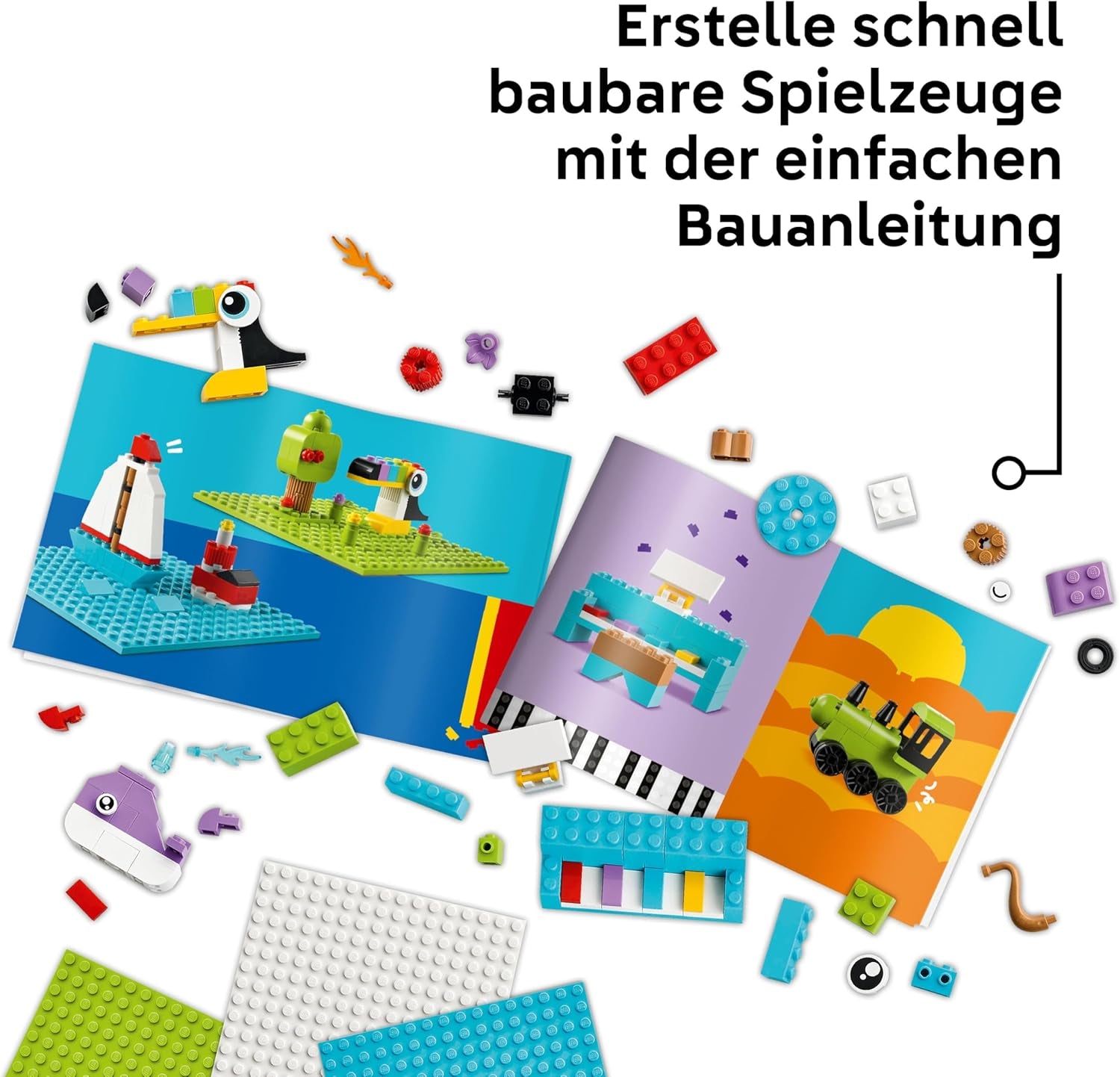 LEGO Classic Creative Build-and-Play Box - Colourful Bricks Set - Build a House, Dog, Fire Engine Toy, Piano Keyboard, Clouds & Rainbow - Arts and Crafts Kit for 5+ Year Old Boys & Girls - 11044