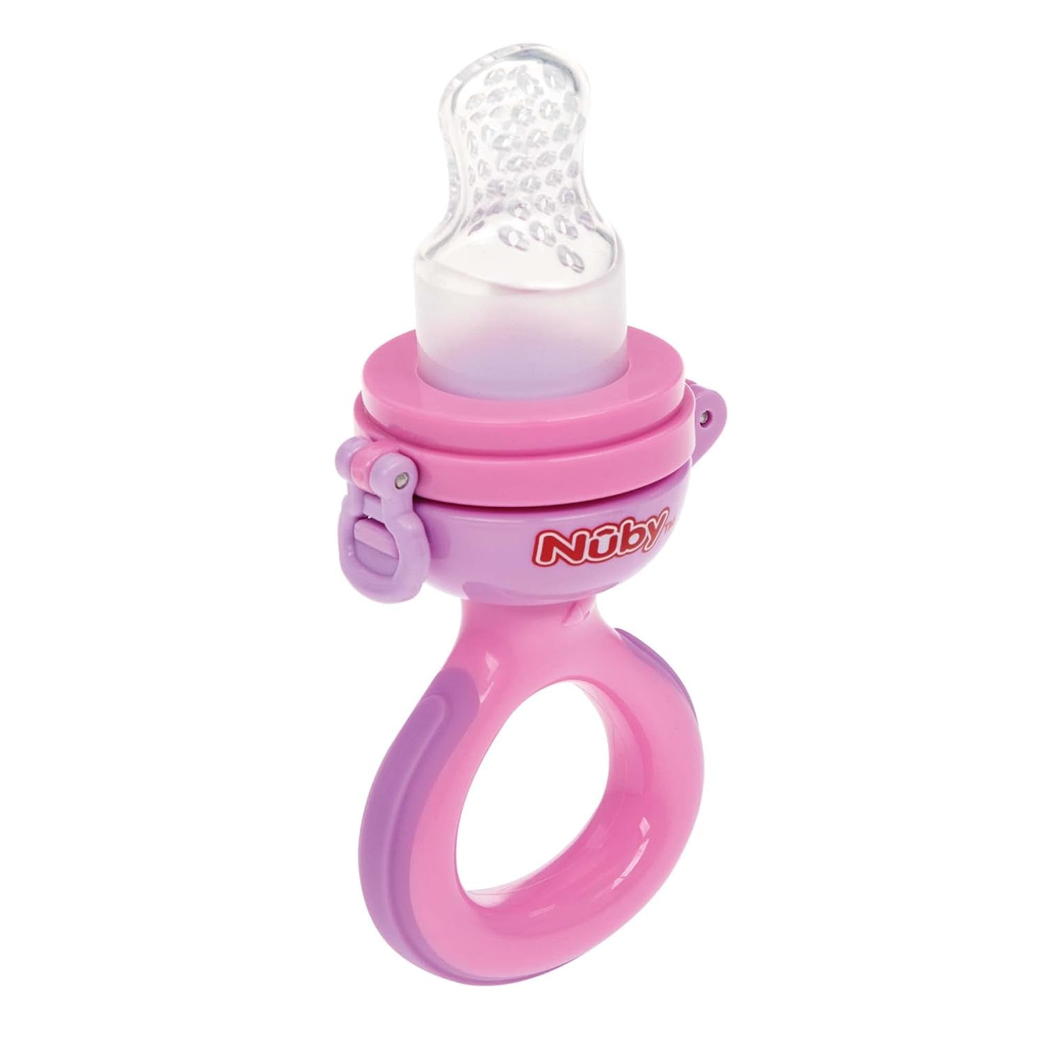 Nuby Mangeoire à Fruits en Silicone - Mangeoire à Fruits pour Bébés de 6 Mois et Tout-Petits - Anneau de Dentition pour Fruits, Légumes et Purées - Sans BPA - Rose - 6+ Mois