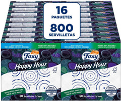 Happy Hour | Lingettes double couche | 16 paquets À 50 pièces À 33 X 33 Cm | Certifié FSC | Électricité 100% renouvelable | Emballage recyclable fabriqué à partir de plastique recyclé
