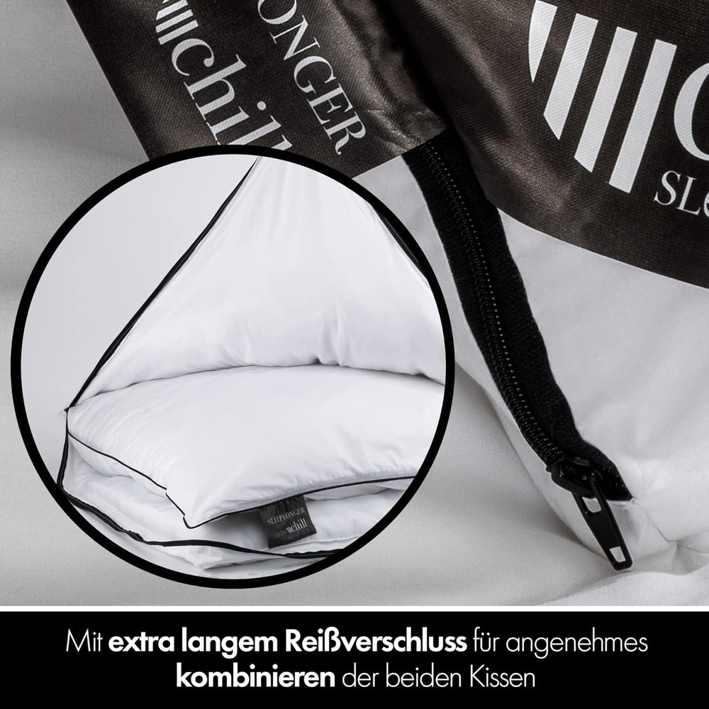 Oreiller 80X80 Cm - Design 2 en 1 - oreiller dans oreiller - grand oreiller de couchage respirant et lavable et 100% vegan - 2 oreillers 3 options - oreiller avec garnissage 600G & 1200G Oreillers standards Naty Shop