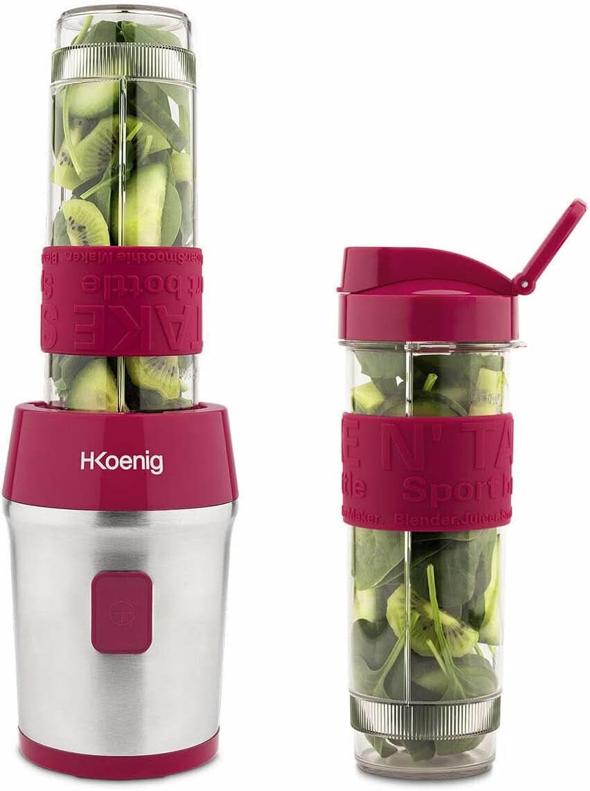H.Koenig Smoothie Maker SMOO9 - Mini Robot Mixeur - Mini Blender - 300 Watt - 570 Ml - Edelstahl - 2 Kunststoffflaschen - Sans BPA, Grau Kitchen Naty Shop Rose