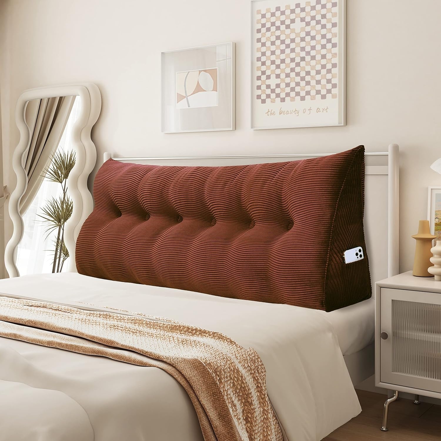 Pernă Johnear cu pană, pernă de citit pentru pat și canapea, pernă pentru spătar, pernă pentru tăblie, pernă lombară triunghiulară mare (gri, 45 cm)