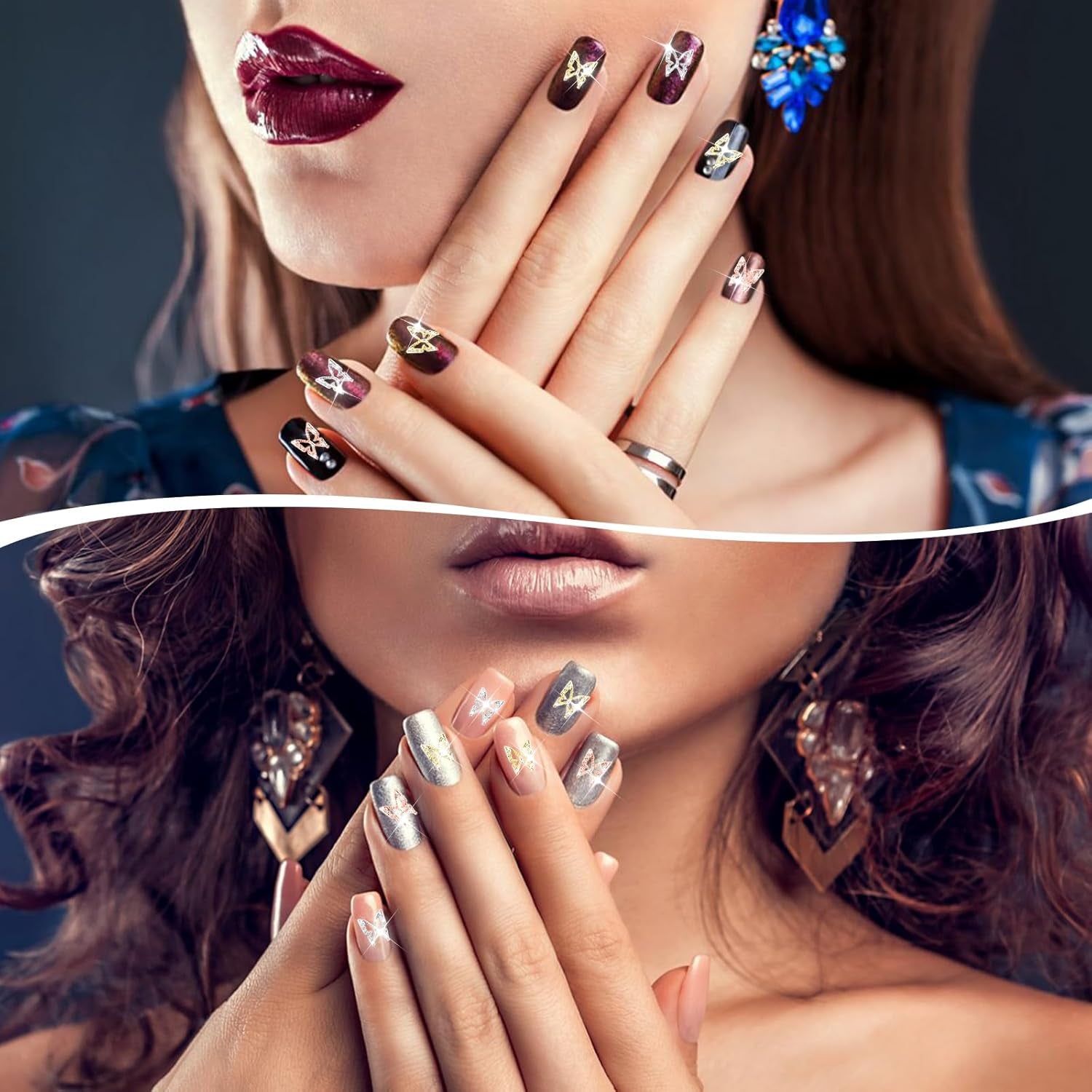 80 pièces 3D papillon ongles breloques alliage papillon or argent paillettes Nail Art décorations ongles bijoux accessoires bricolage manucure pour les femmes