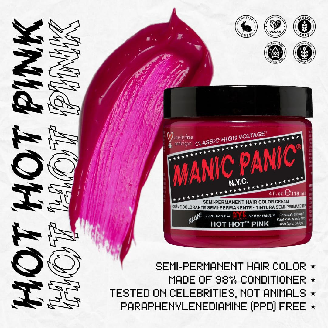 Manic Panic Hot Hot Pink Classic Cream Vegano Teinture capillaire semi-permanente sans cruauté envers les animaux 118 ml Naty Shop Hair Dye