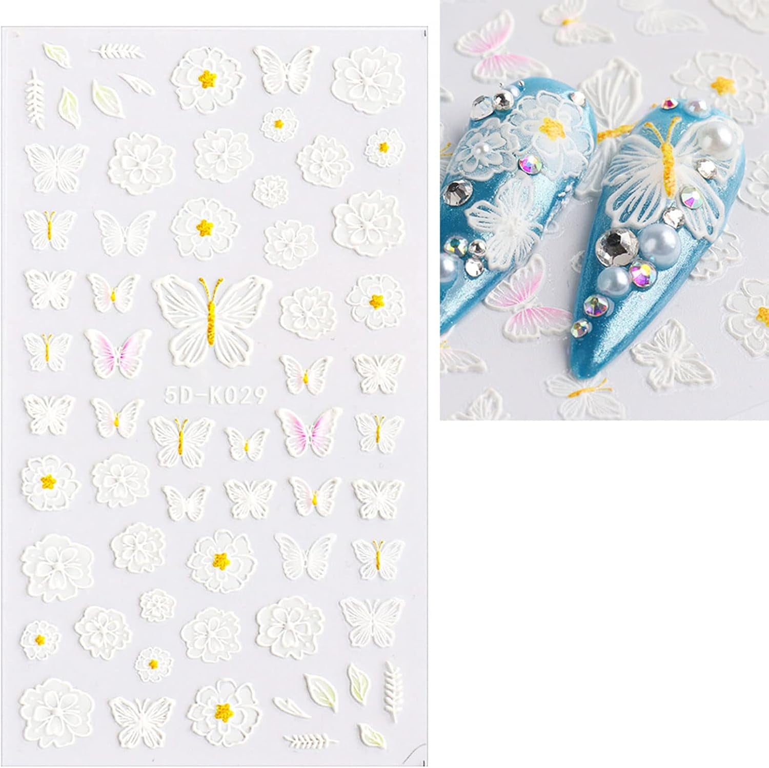 JMEOWIO Autocollants de manucure 3D en forme de fleurs pour nail art