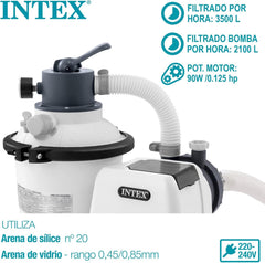 Sistem de filtrare cu nisip Krystal Clear SX925, Capacitate de circulație 2.000 l/h, 26642, Piscină cu cadru dreptunghiular și alb - Piscină supraterană - 300 x 200 x 75 cm, Albastră