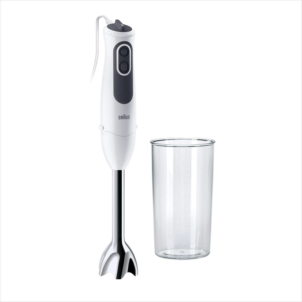 Braun Multiquick 3 MQ 3135 Mélangeur à sauce – Pürierstab Mit 11 Geschwindigkeiten plus Turbo-Stufe & Edelstahl-Mixfuß, 750 Watt, Inkl. 600 ml Mix-/Messbecher, Schneebesen & Zerkleinerer, Weiß/Grau Kitchen Naty Shop Single Mq 3100
