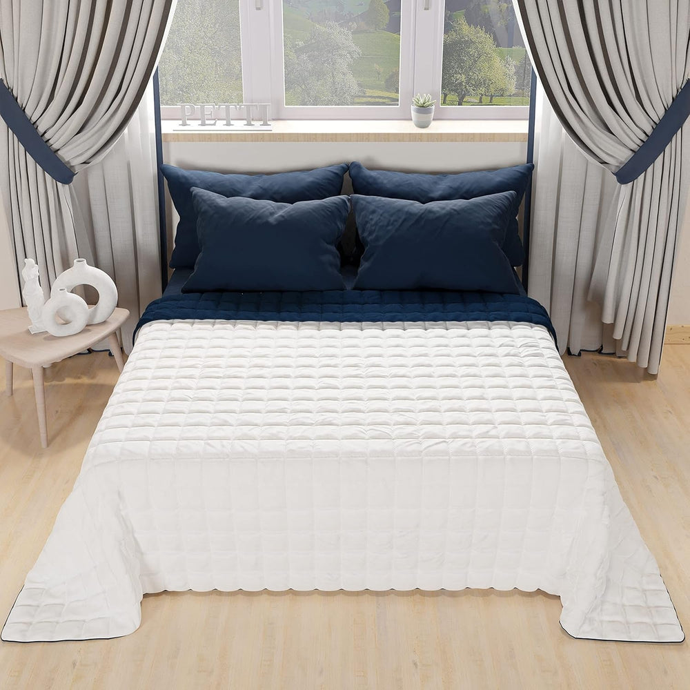 PETTI Artigiani Italiani - Couette pour lit simple, couette double face, couette à ressorts, bleu nuit, blanc, 100% Made in Italy Couettes et couettes Naty Shop