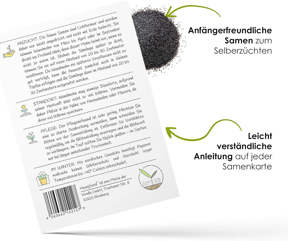 Mélange de graines de pavot d'Islande (Papaver nudicaule) - De magnifiques coquelicots à fleurs avec une longue période de floraison pour une prairie fleurie colorée (pavot d'Islande)