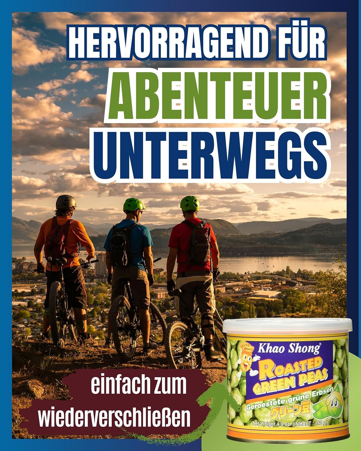 Khao Shong Pois verts frits au wasabi, pois croustillants dans une pâte épicée, une alternative faible en gras aux noix, moyennement épicé, 1 boîte de 140 g | 140 g (1 paquet)