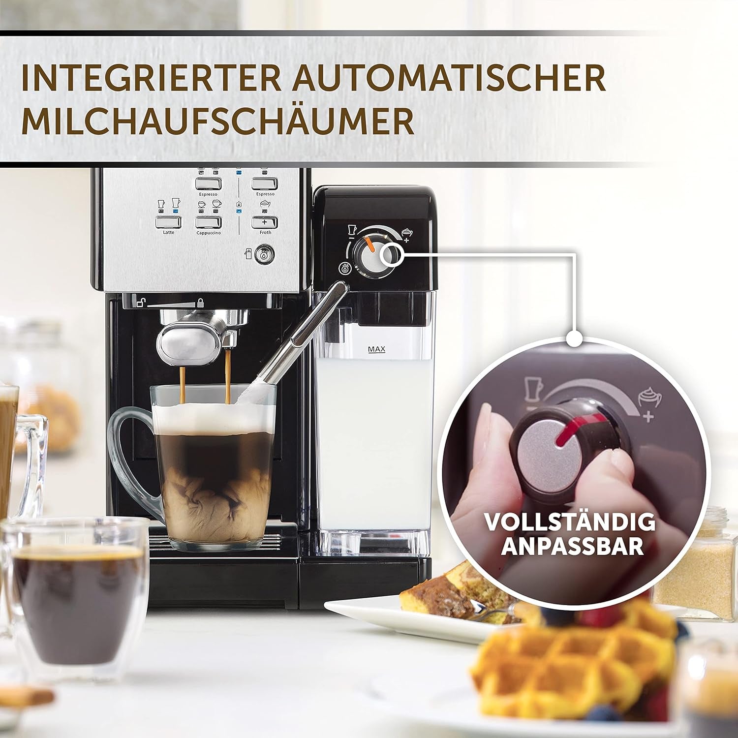 Expresso Breville Prima Latte II | Machine à latté et cappuccino | Pompe professionnelle avec 15 bars et mousseur à lait | Argent [VCF108X]