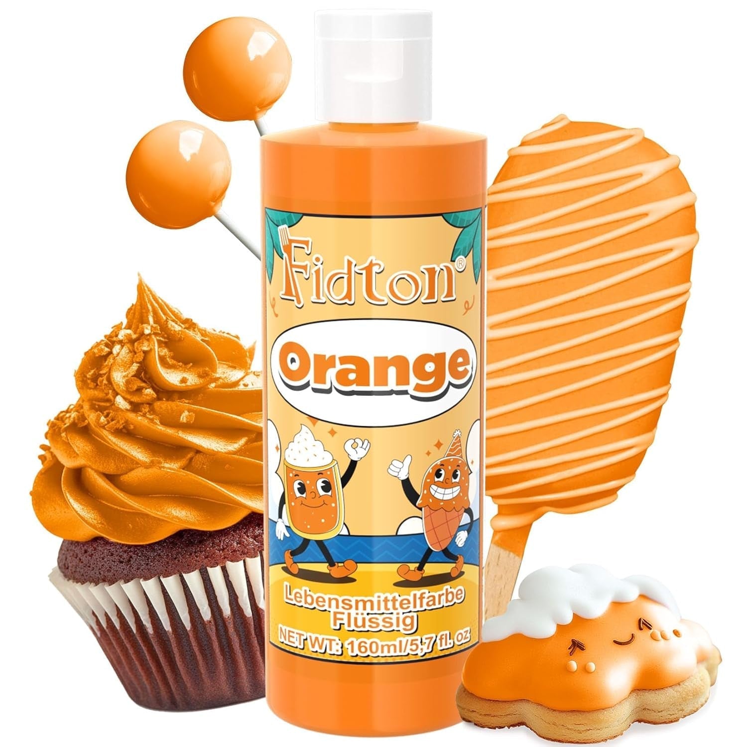 Lebensmittelfarbe Gel - Fidton 12 Farben Hochkonzentrierte Lebensmittelfarben, Food Coloring Set Für Lebensmittel Farben, Fondant, Essbare Tortendeko, Eier Färben, Backen, Glasur, Makronen - 6 Ml Naty Shop 160 Ml (1Er Pack) Orange