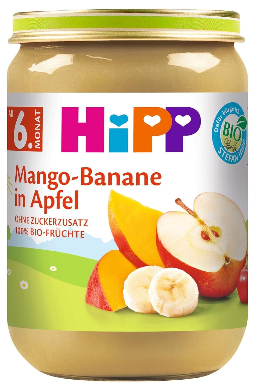 Hipp Pour les Petits Gourmets, Nectarines aux pommes et mangues, sans sucre ajouté, 6 X 190 grammes Mère et Enfant Naty Shop 6 x 190 grammes Mangue, banane, pomme
