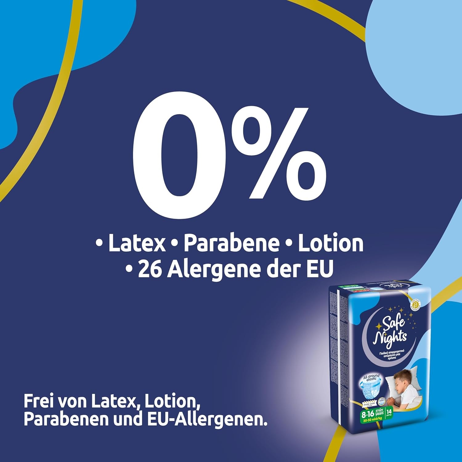 Safe Nights Boy, pantalon de nuit pour 8-16 ans (30-50 kg), 84 pièces