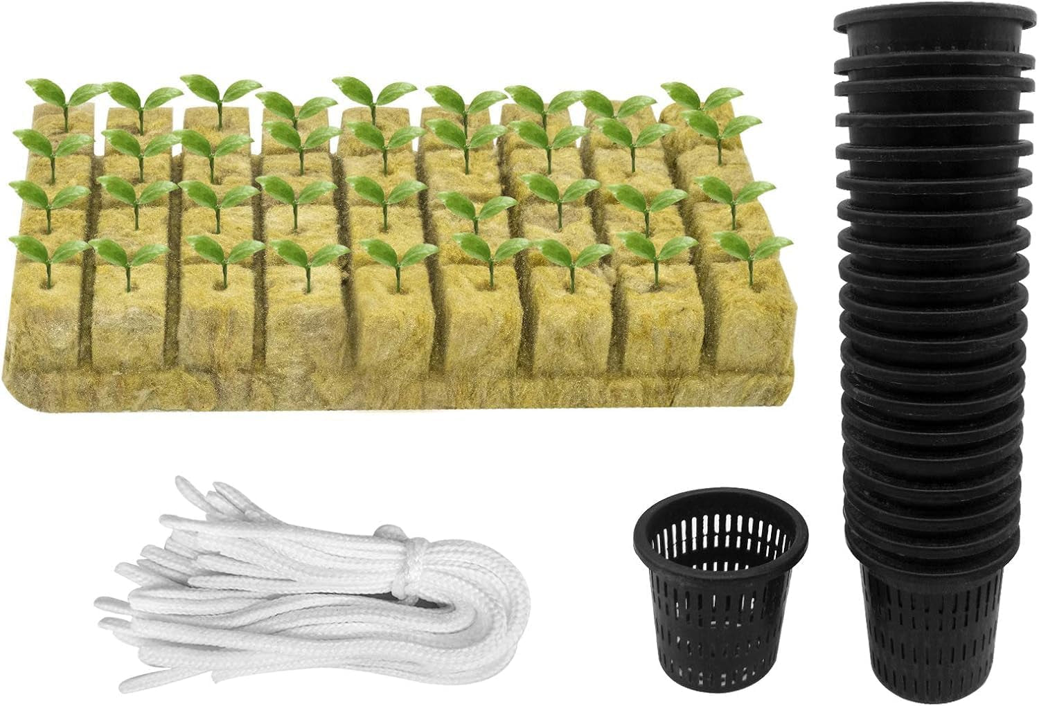 Kit de filet de culture hydrographique de 76 pièces - 20 pièces de 2 pouces (5 cm) - Filet supérieur avec filet de protection, 36 pièces de fil de pierre, 20 pièces d'articles de nettoyage de jardin en tissu pour la culture hydrographique